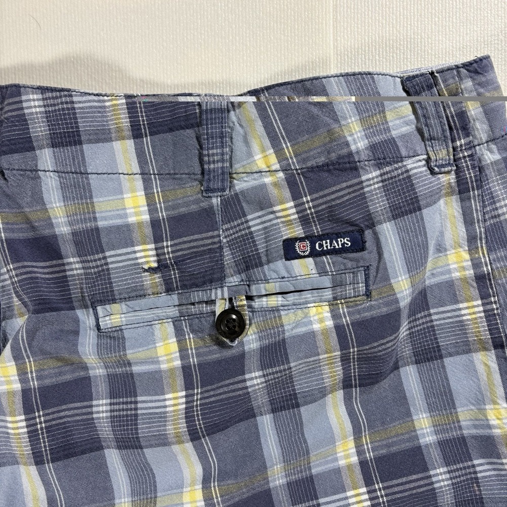 Chaps Men's Plaid Flat Front Cotton Shorts Blue Gray Yellow Size 36 Casual Golf - Picture 4 of 5
